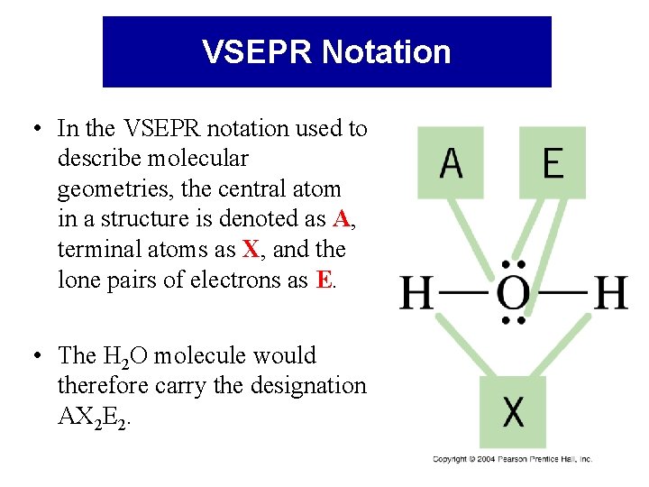 VSEPR Notation • In the VSEPR notation used to describe molecular geometries, the central