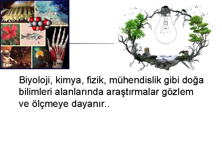 Biyoloji, kimya, fizik, mühendislik gibi doğa bilimleri alanlarında araştırmalar gözlem ve ölçmeye dayanır. .