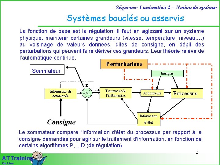 Séquence 1 animation 2 – Notion de système Systèmes bouclés ou asservis La fonction