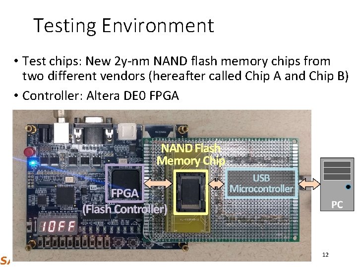 Testing Environment • Test chips: New 2 y-nm NAND flash memory chips from two