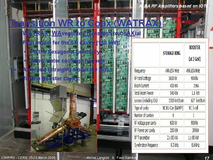 ALBA RF Amplifiers based on IOTs Transition WR to Coax (WATRAX) Ø WATRAX: WAveguide