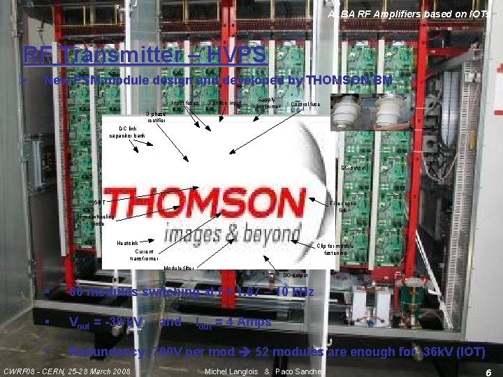 ALBA RF Amplifiers based on IOTs RF Transmitter – HVPS Ø New PSM module