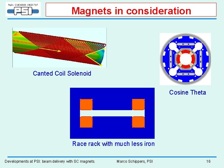 Magnets in consideration Canted Coil Solenoid Cosine Theta Race rack with much less iron