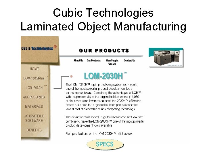 Cubic Technologies Laminated Object Manufacturing 
