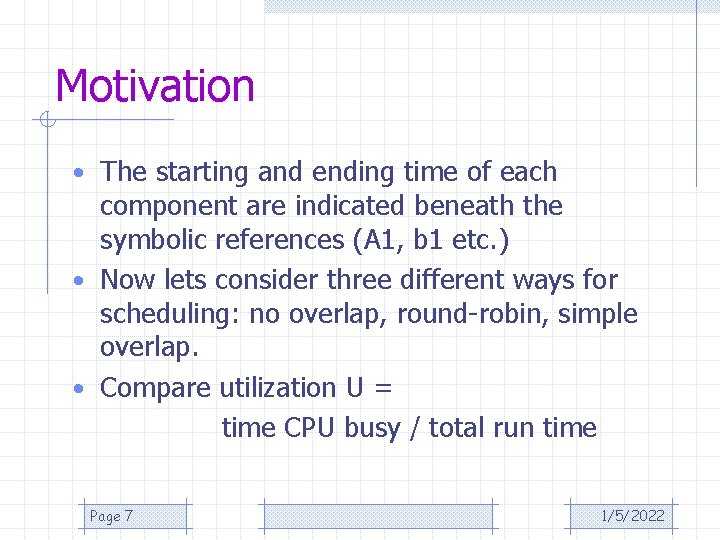 Motivation • The starting and ending time of each component are indicated beneath the