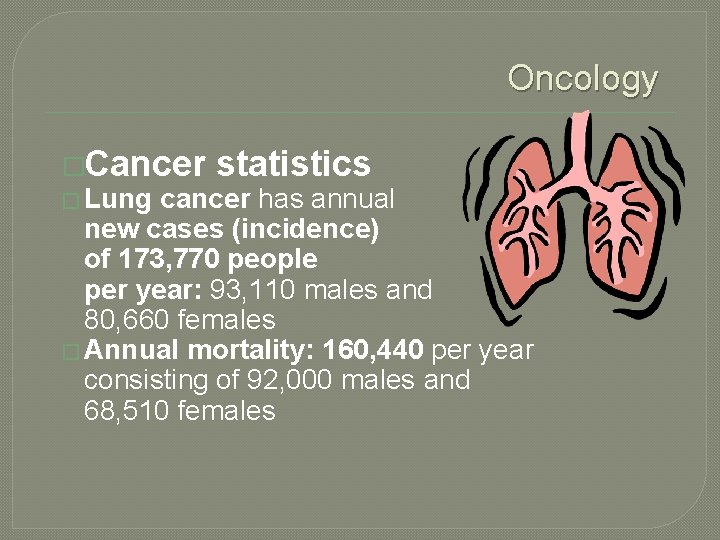Oncology �Cancer � Lung statistics cancer has annual new cases (incidence) of 173, 770