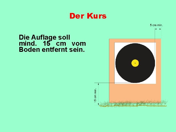 Der Kurs Die Auflage soll mind. 15 cm vom Boden entfernt sein. 