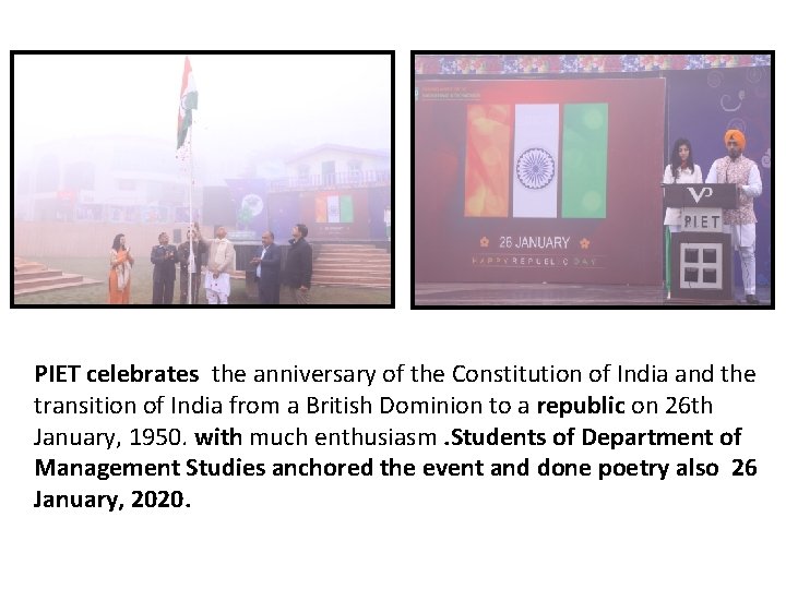 PIET celebrates the anniversary of the Constitution of India and the transition of India