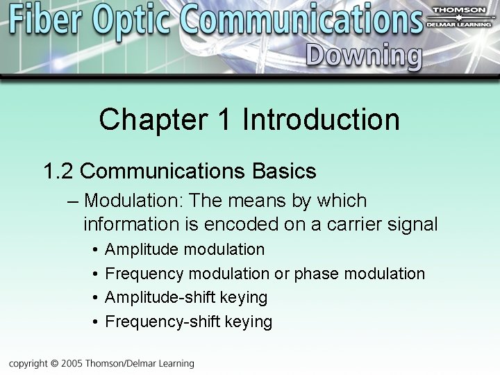 Chapter 1 Introduction 1. 2 Communications Basics – Modulation: The means by which information