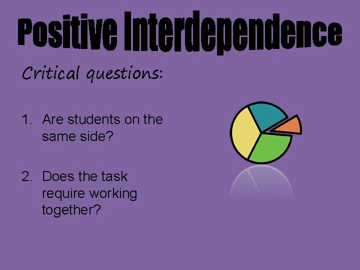 Critical questions: 1. Are students on the same side? 2. Does the task require