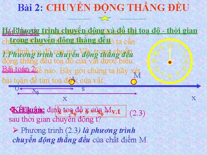 Bài 2: CHUYỂN ĐỘNG THẲNG ĐỀU II/ Phương trình đồ vật thị toạ độ