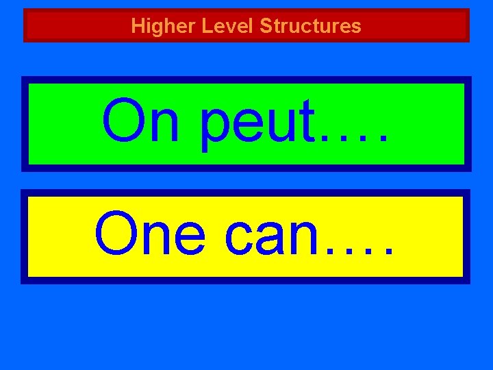 Higher Level Structures On peut…. One can…. 