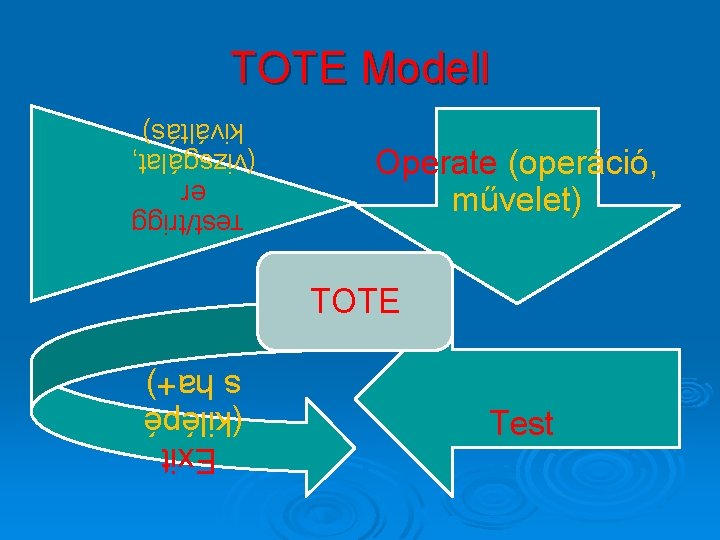 Test Exit (kilépé s ha+) TOTE Operate (operáció, művelet) Test/trigg er (vizsgálat, kiváltás) TOTE