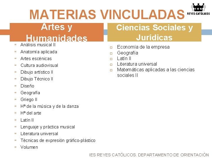 MATERIAS VINCULADAS Artes y Humanidades Ciencias Sociales y Jurídicas Análisis musical II Anatomía aplicada