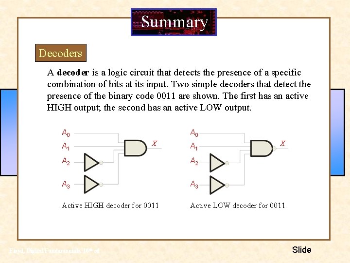 Summary Decoders A decoder is a logic circuit that detects the presence of a Summary Decoders A decoder is a logic circuit that detects the presence of a