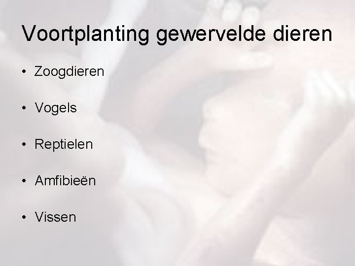 Voortplanting gewervelde dieren • Zoogdieren • Vogels • Reptielen • Amfibieën • Vissen 