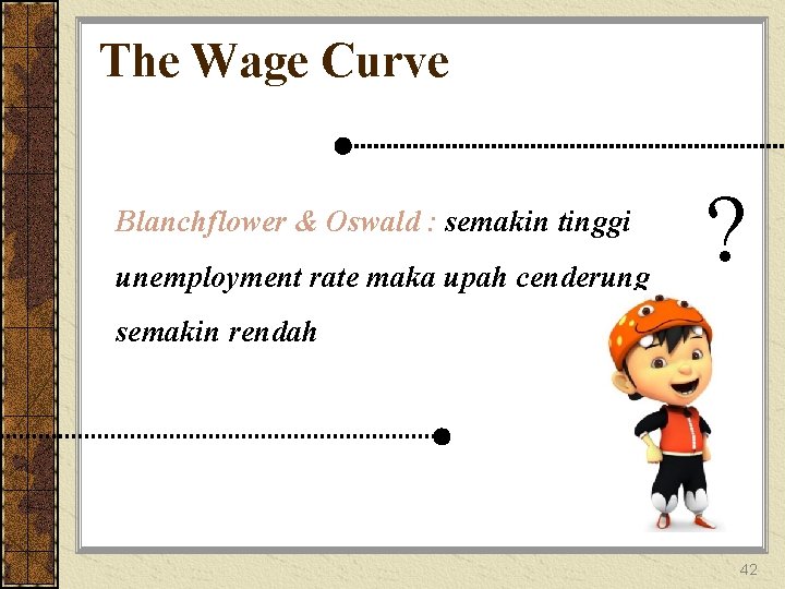 The Wage Curve Blanchflower & Oswald : semakin tinggi unemployment rate maka upah cenderung