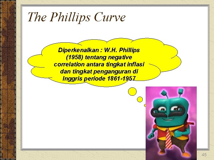 The Phillips Curve Diperkenalkan : W. H. Phillips (1958) tentang negative correlation antara tingkat