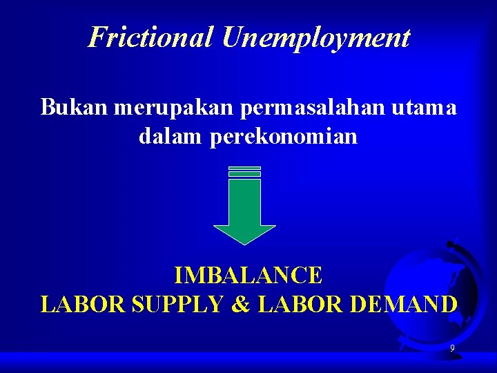 Frictional Unemployment Bukan merupakan permasalahan utama dalam perekonomian IMBALANCE LABOR SUPPLY & LABOR DEMAND
