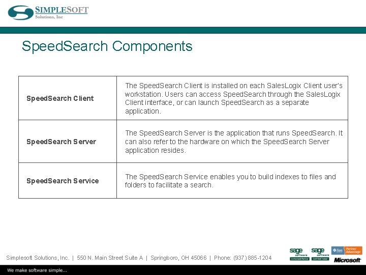 Speed. Search Components Speed. Search Client The Speed. Search Client is installed on each