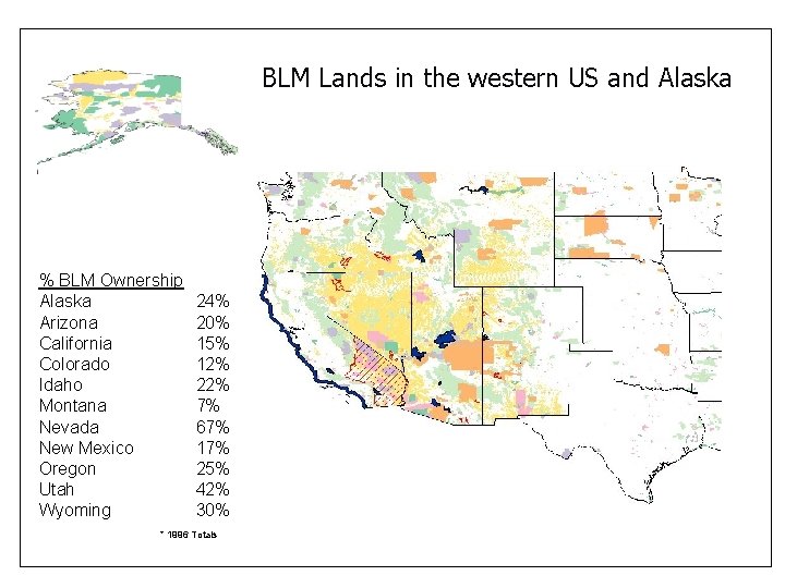 BLM Lands in the western US and Alaska % BLM Ownership Alaska Arizona California