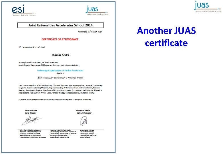 Another JUAS certificate 