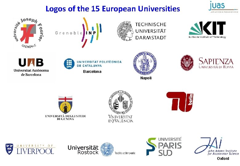 Logos of the 15 European Universities Barcelona Napoli Oxford 