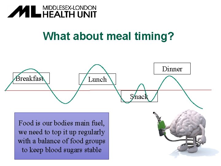 What about meal timing? Dinner Breakfast Lunch Snack Food is our bodies main fuel,