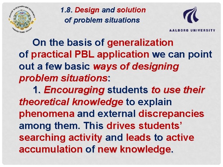 1. 8. Design and solution of problem situations On the basis of generalization of