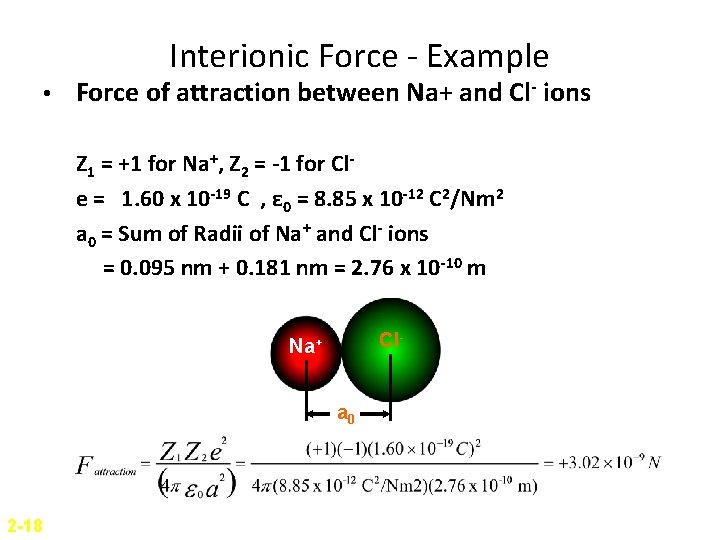 Interionic Force - Example • Force of attraction between Na+ and Cl- ions Z