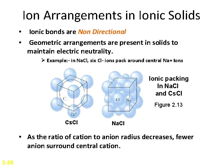 Ion Arrangements in Ionic Solids • Ionic bonds are Non Directional • Geometric arrangements