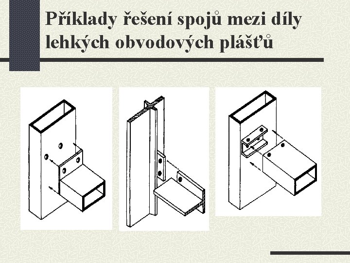 Příklady řešení spojů mezi díly lehkých obvodových plášťů 