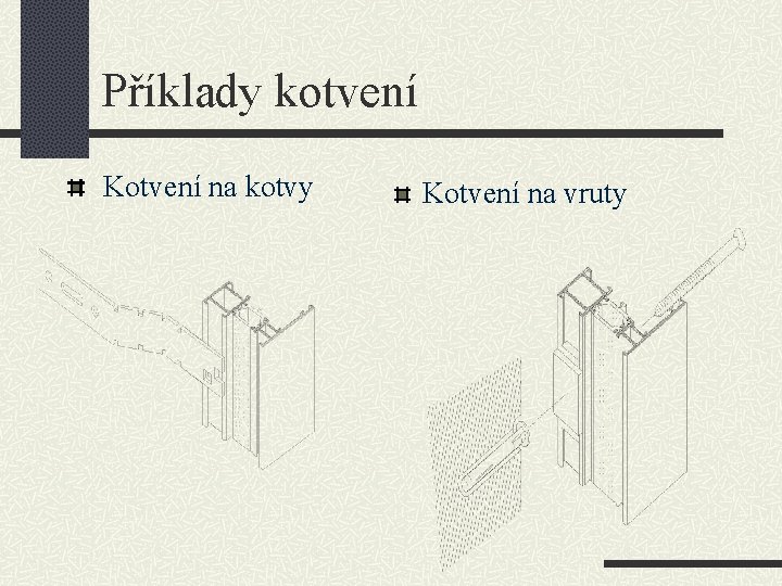 Příklady kotvení Kotvení na kotvy Kotvení na vruty 