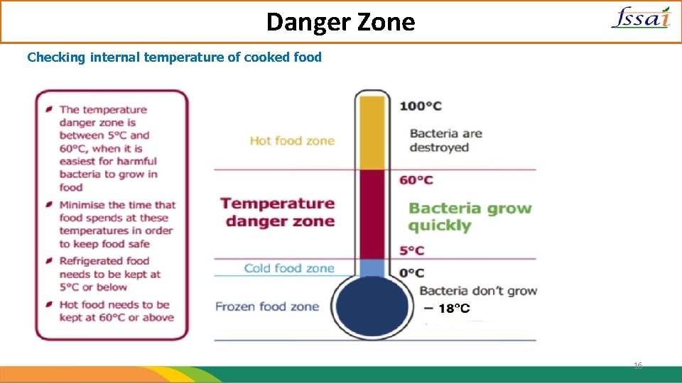 Danger Zone Checking internal temperature of cooked food 16 