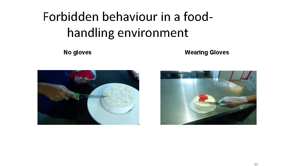 Forbidden behaviour in a foodhandling environment No gloves Wearing Gloves 59 