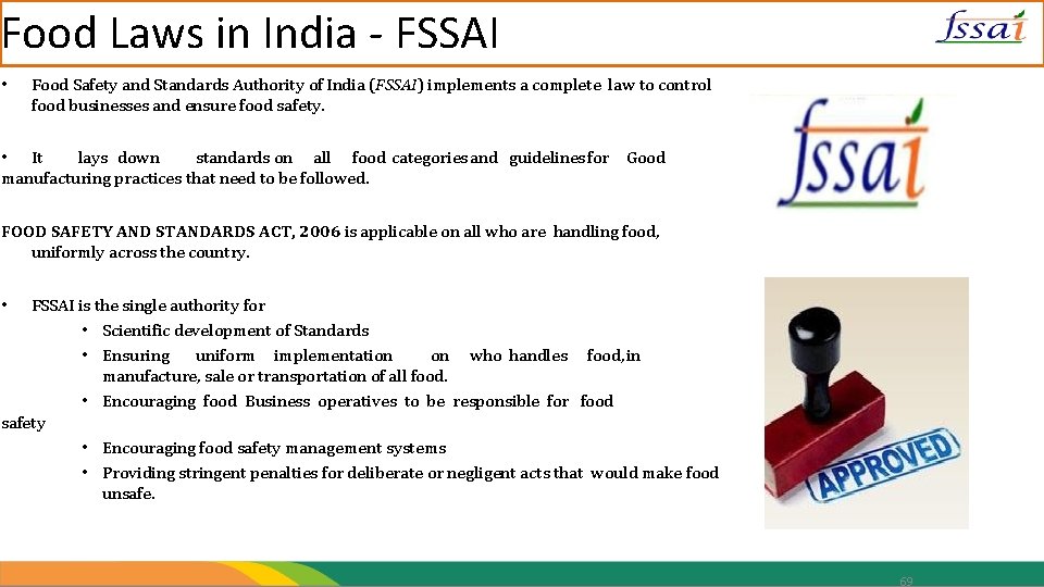 Food Laws in India - FSSAI • Food Safety and Standards Authority of India