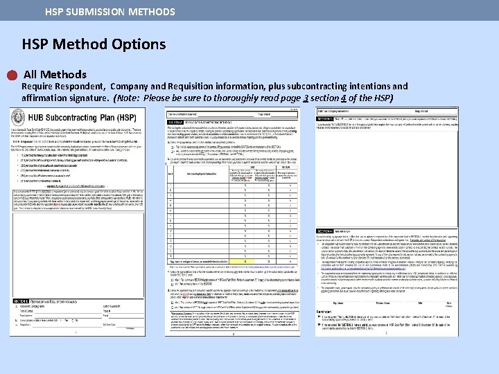 HSP SUBMISSION METHODS HSP Method Options All Methods Require Respondent, Company and Requisition information,