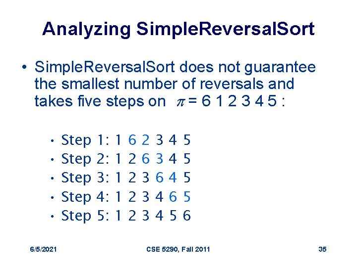 Analyzing Simple. Reversal. Sort • Simple. Reversal. Sort does not guarantee the smallest number