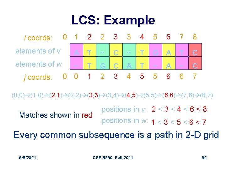 LCS: Example 0 1 2 2 3 3 4 5 6 7 8 elements