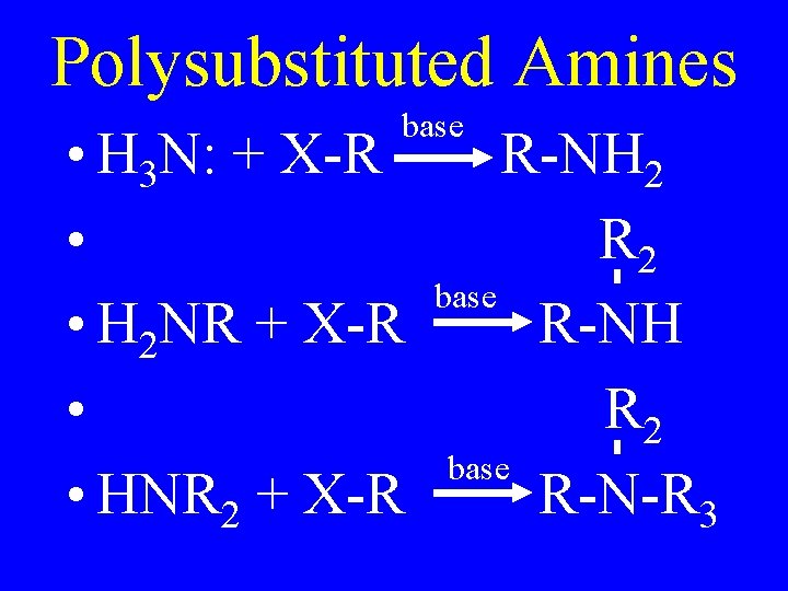 Polysubstituted Amines base • H 3 N: + X-R • • H 2 NR