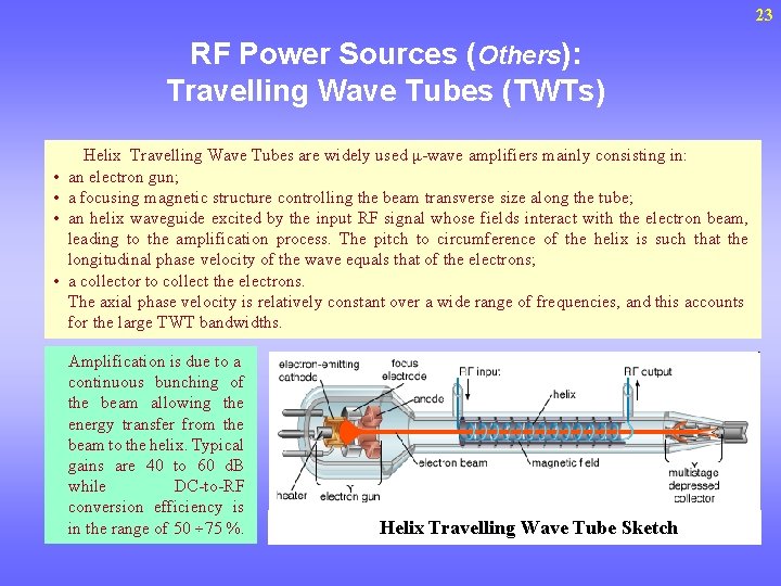 23 RF Power Sources (Others): Travelling Wave Tubes (TWTs) • • Helix Travelling Wave