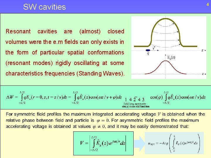 4 SW cavities Resonant cavities are (almost) closed volumes were the e. m fields