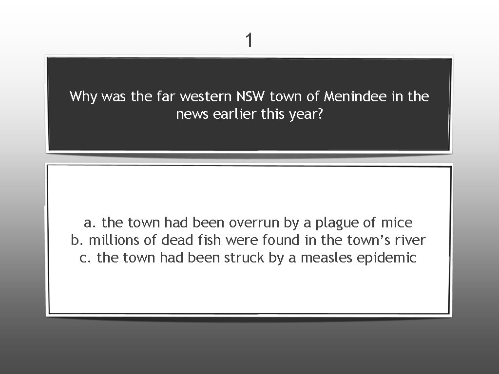1 Why was the far western NSW town of Menindee in the news earlier