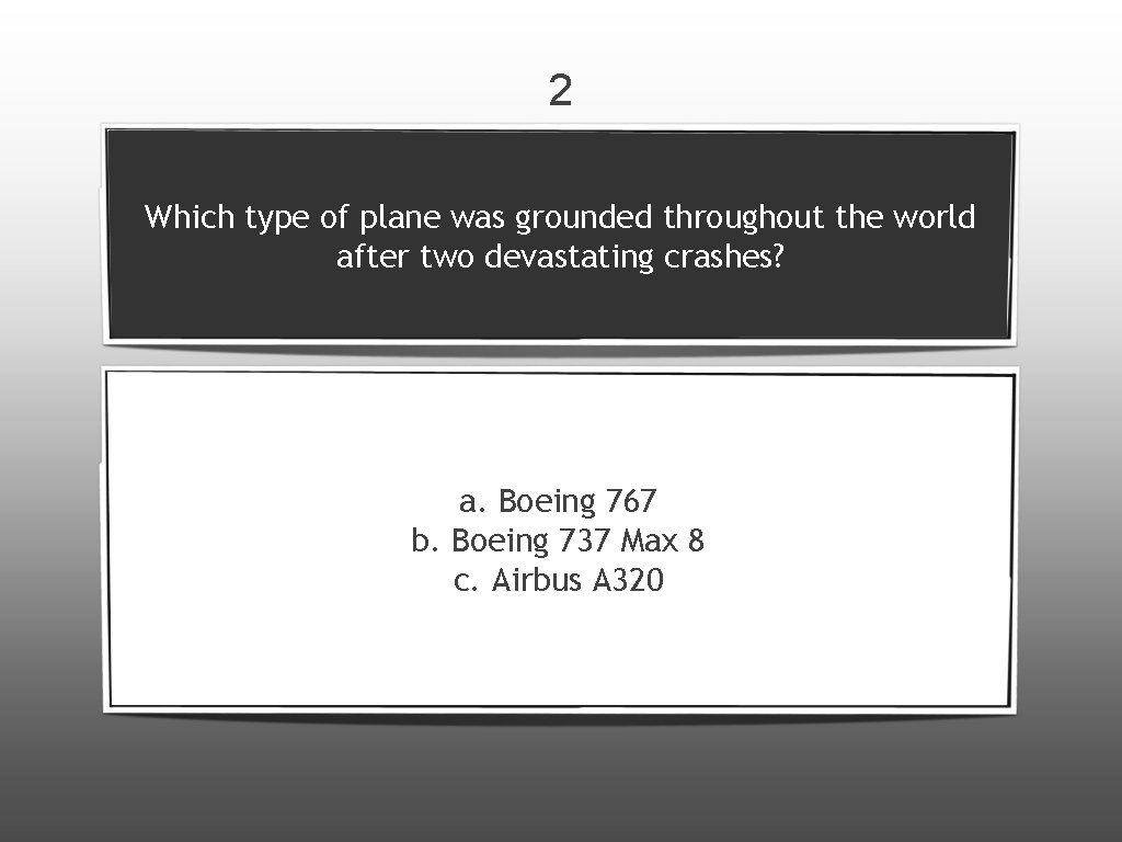 2 Which type of plane was grounded throughout the world after two devastating crashes?