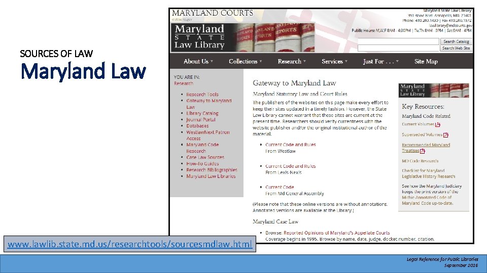 SOURCES OF LAW Maryland Law www. lawlib. state. md. us/researchtools/sourcesmdlaw. html Legal Reference for