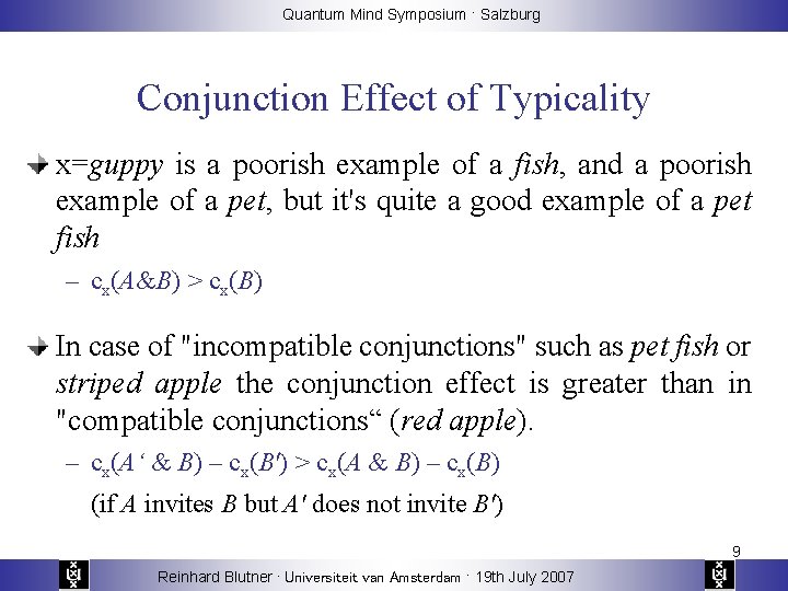 Quantum Mind Symposium · Salzburg Conjunction Effect of Typicality x=guppy is a poorish example