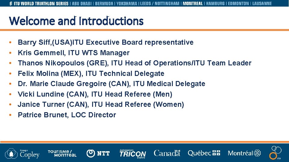 Welcome and Introductions • • Barry Siff, (USA)ITU Executive Board representative Kris Gemmell, ITU