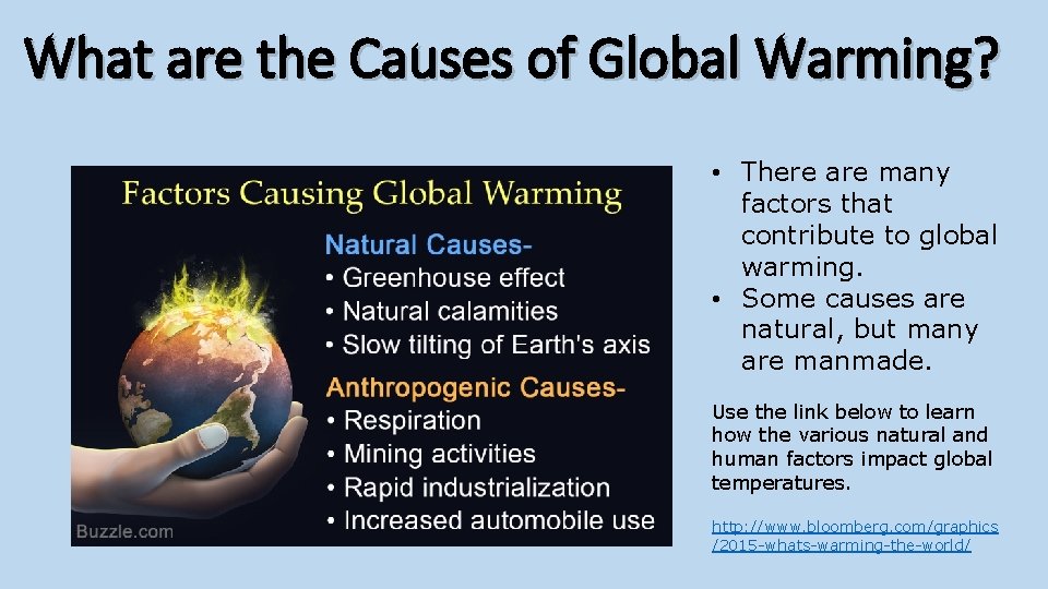 What are the Causes of Global Warming? • There are many factors that contribute