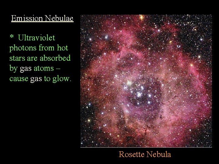 Emission Nebulae * Ultraviolet photons from hot stars are absorbed by gas atoms –