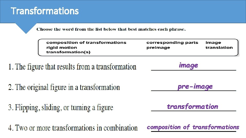 Transformations image pre-image transformation composition of transformations 